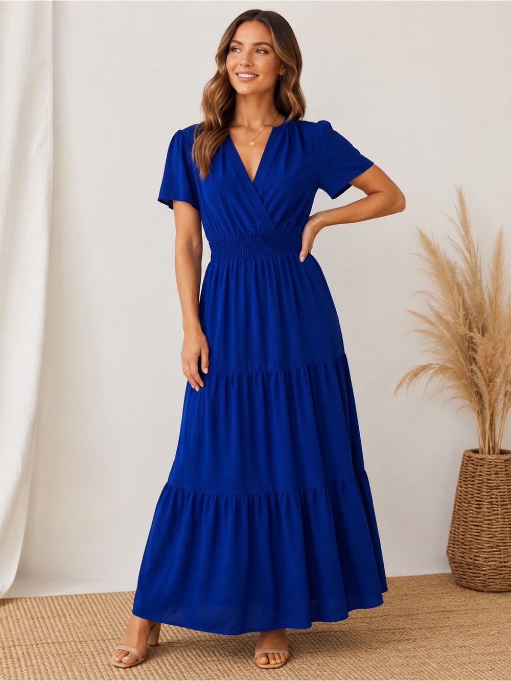 Elegant V-Neck Maxi Dress in Royal Blue! Size M